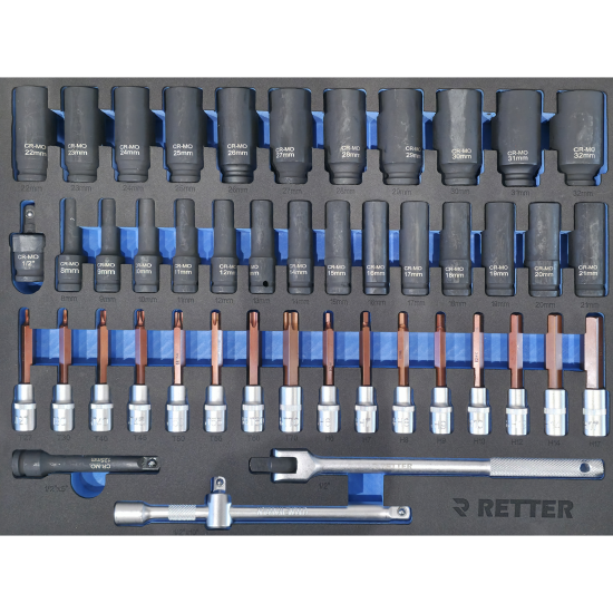 RETTER RS7 Werkstattwagen 402-tlg - 7 Schubladen Werkzeugwagen mit Edelstahl-Arbeitsplatte, Türfach und Vollauszug