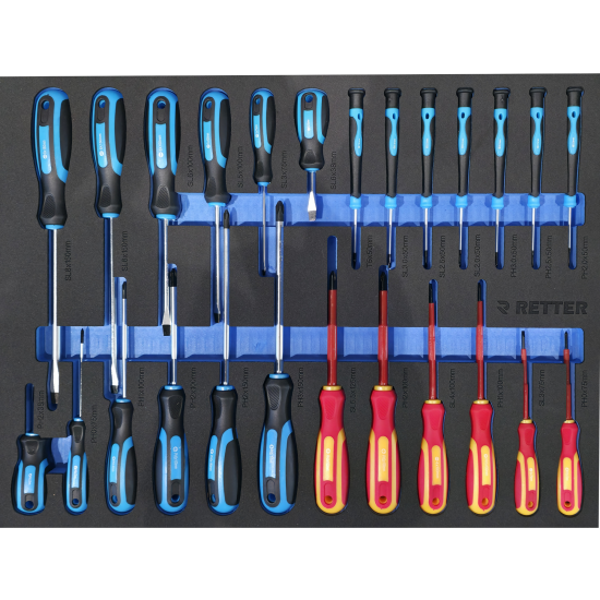 RETTER RS7 Werkstattwagen 402-tlg - 7 Schubladen Werkzeugwagen mit Edelstahl-Arbeitsplatte, Türfach und Vollauszug