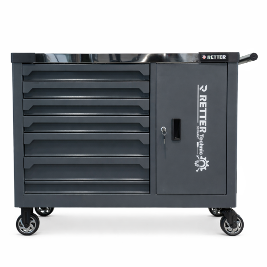 Preview: RETTER RS7 Werkstattwagen 402-tlg - 7 Schubladen Werkzeugwagen mit Edelstahl-Arbeitsplatte, Türfach und Vollauszug