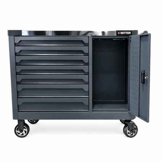 Preview: RETTER RS7 Werkstattwagen 402-tlg - 7 Schubladen Werkzeugwagen mit Edelstahl-Arbeitsplatte, Türfach und Vollauszug