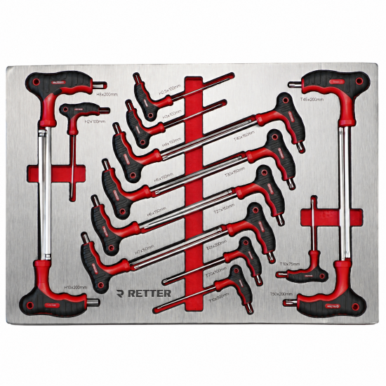 RETTER Werkzeugwagen R23 inkl. 372 Werkzeuge und VDE-Werkzeug, Alu-Einlagen, Holzplatte, 12V Akku Schlagschrauber und Akku Ratsche