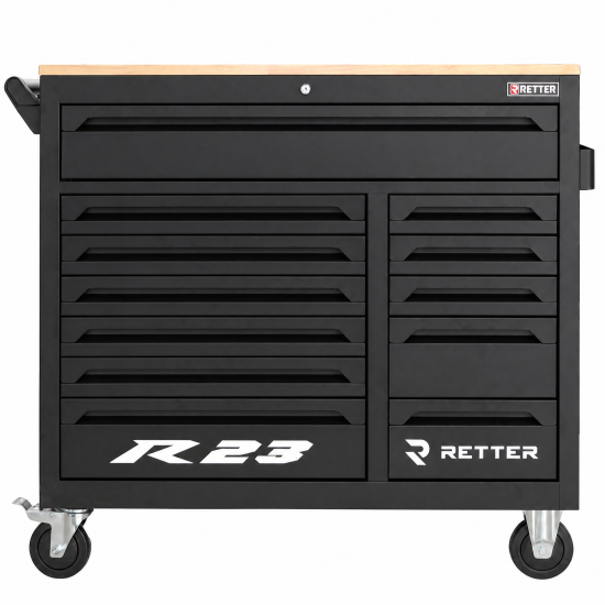 Preview: RETTER Werkzeugwagen R23 inkl. 372 Werkzeuge und VDE-Werkzeug, Alu-Einlagen, Holzplatte, 12V Akku Schlagschrauber und Akku Ratsche