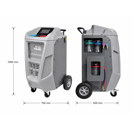 Preview: RETTER RTC-545 vollautomatisches Klimaservicegerät R134a mit 7-Zoll-Touchscreen, Rückgewinnung, Vakuum und Befüllung für Kfz-Klimaanlagen
