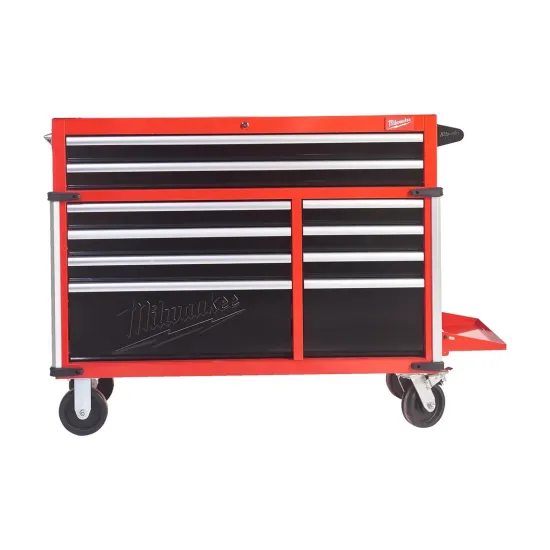 Stahl-Lagerschrank mit 10 Schubladen | 117 cm (46 Zoll) Werkstattwagen Basis - Milwaukee SRC46-1 – Produktansicht auf weißem Hintergrund