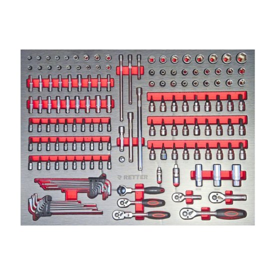 Mobiler Werkzeugwagen R13 - 8 Schubladen | Premiumqualität RETTER - Chrom-Vanadium-Werkzeugset