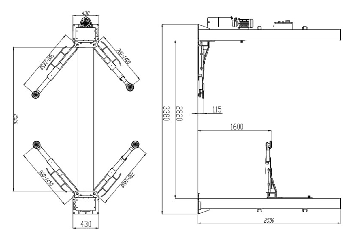 2 Säulen Hebebühne 4 t - Profi-Line autom. Entriegelung, Bühne