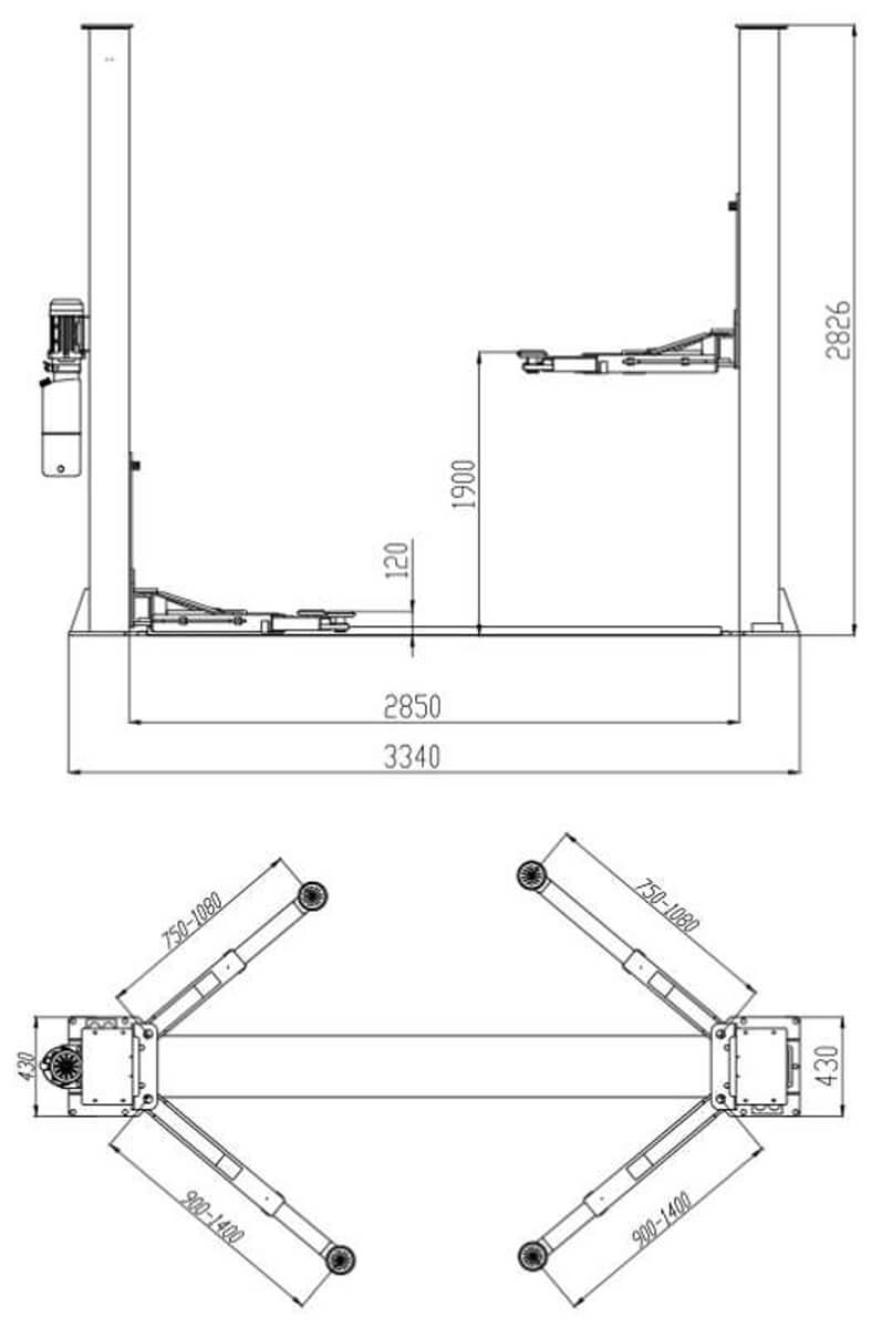 2-Säulen-Hebebühne New Jersey - Hubkraft 4 Tonnen