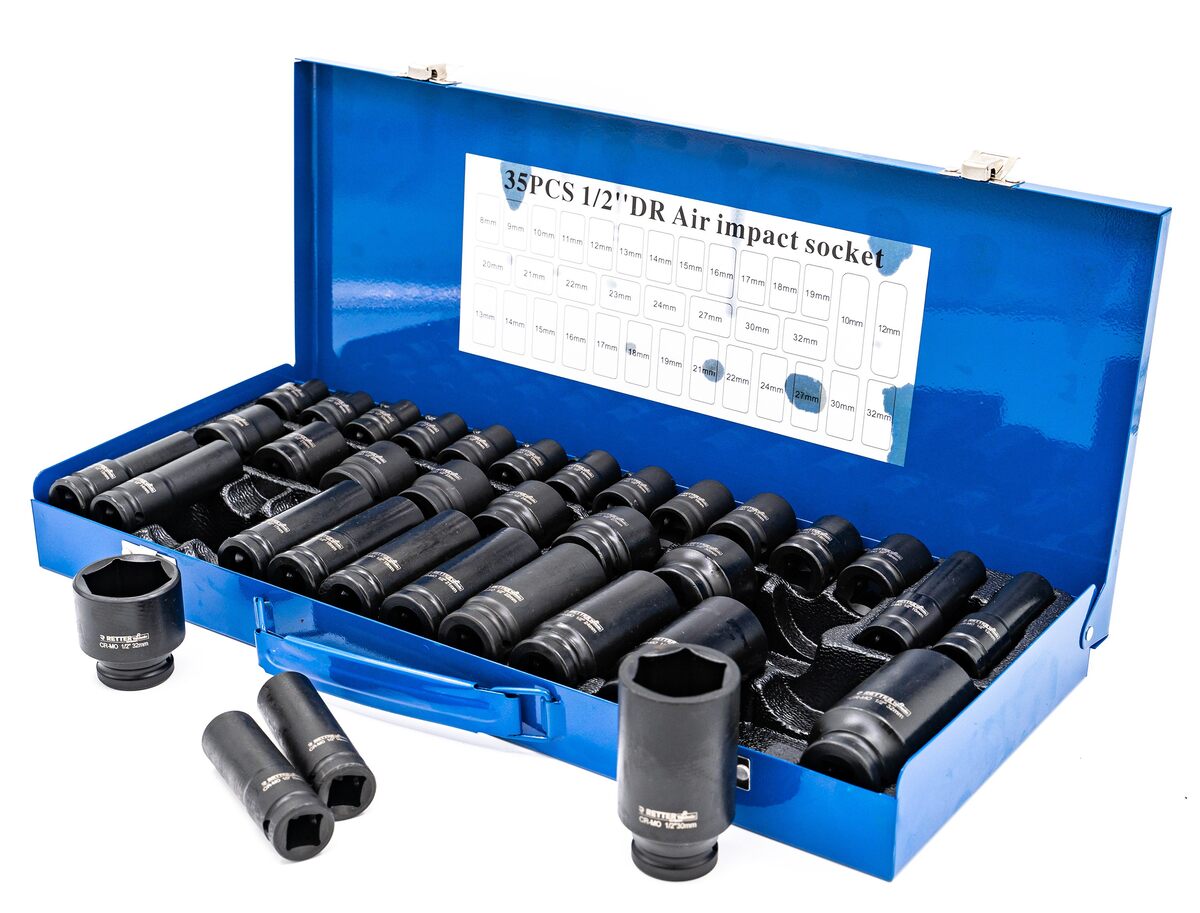 4-teiliges Schlagschrauber-Nuss-Set, 1/2'' Antrieb, 30–36mm, Aus Cr-Mo-Stahl – Robust & Abriebfest, Mit Aufbewahrungsbox