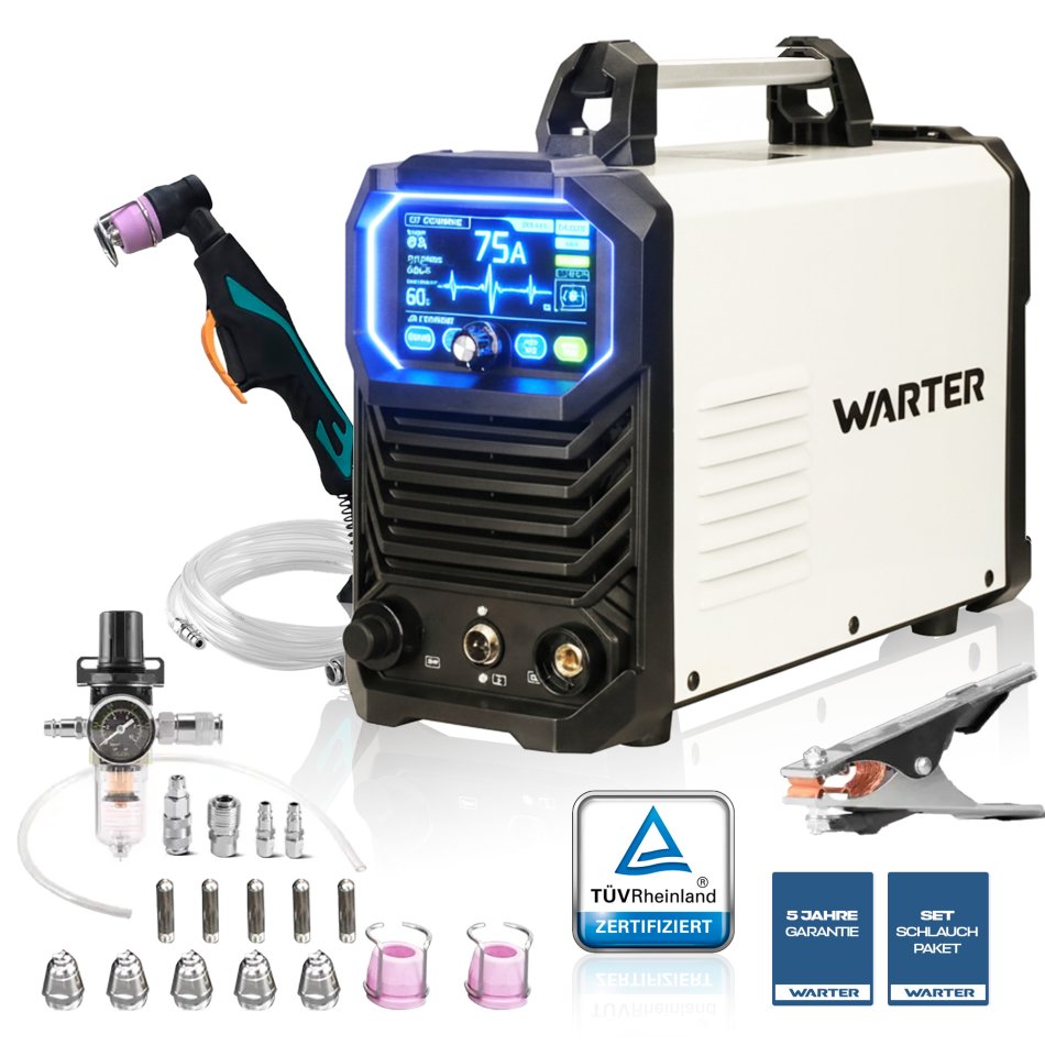 WARTER CUT-50 PRO Plasmaschneider – 50A IGBT Plasmaschneidgerät mit HF Pilotzündung und Zubehörset