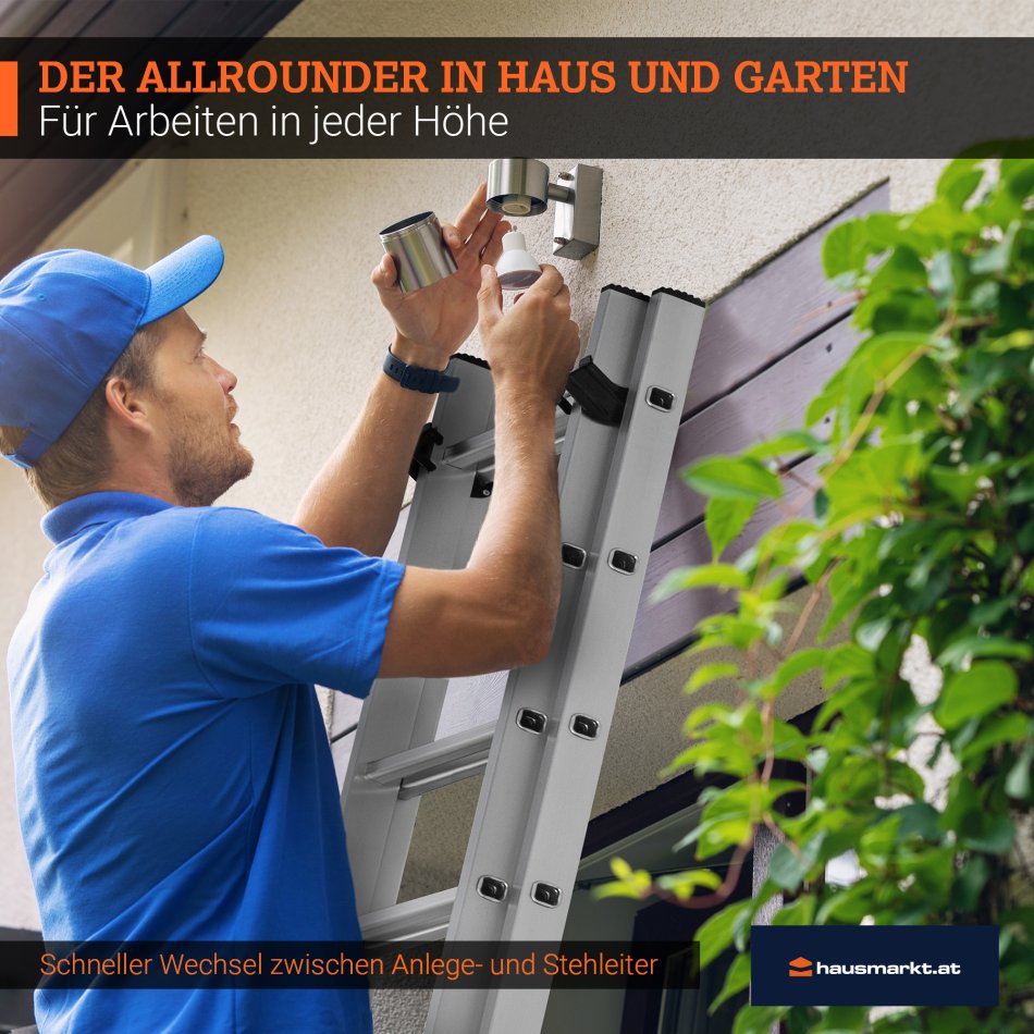 Schiebe-Teleskopleiter 2 x 11 Stufen – Arbeitshöhe 6,50 m – 150 kg belastbar – HAUSMARKT