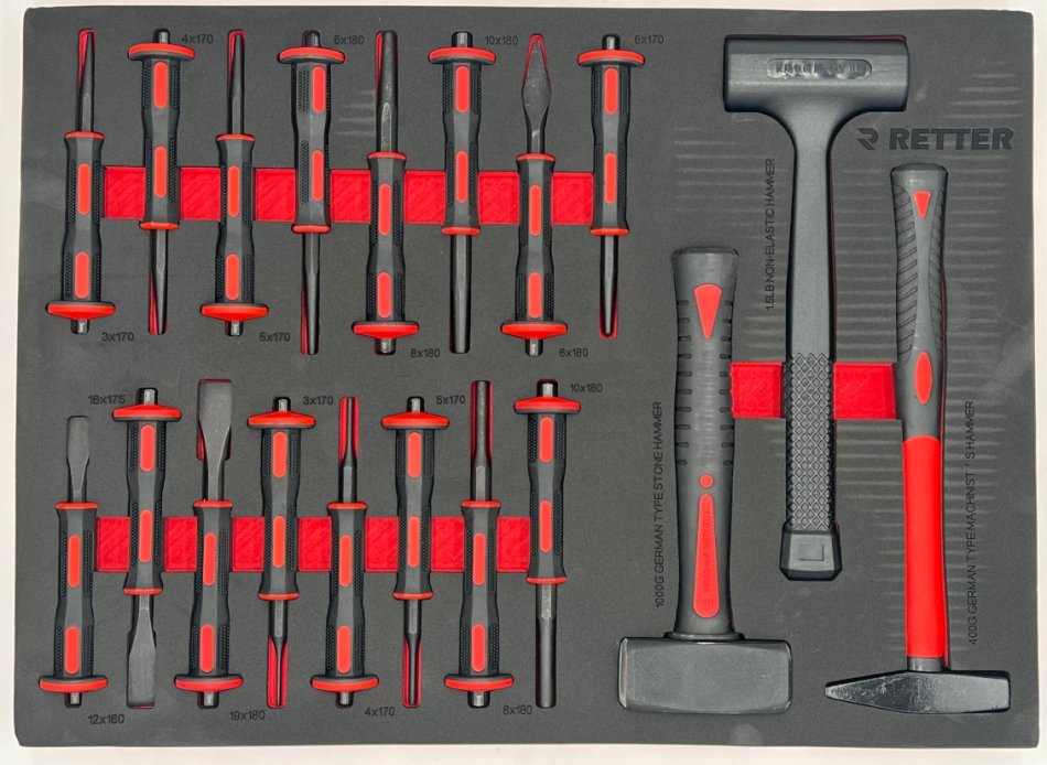 RETTER Hammer Meißel-Satz in Schaumstoffeinlage RTN2237 - 19 tlg.