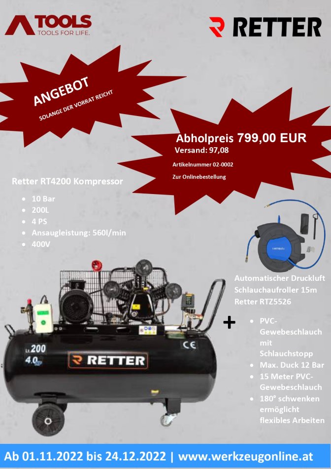Druckluft Kompressor 200L Luftkompressor 3-Zylinder