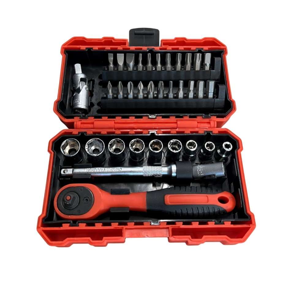 RETTER 35-teiliger 1/4" Steckschlüssel- und Bit-Ratschenkasten | Mini Ratsche mit Stecknüssen, Bits und Verlängerung – für Auto, Werkstatt & Heimgebrauch