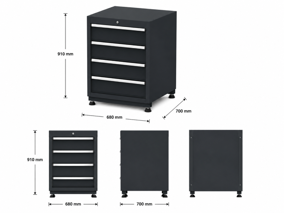 4-Schubladen Schrank Modul für Schranksystem RTX5000 - 680 x 700 x 910 mm | RETTER RTX-5000