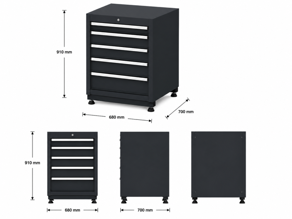 5-Schubladen Schrank Modul für Schranksystem RTX5000 - 680 x 700 x 910 mm | RETTER RTX-5000