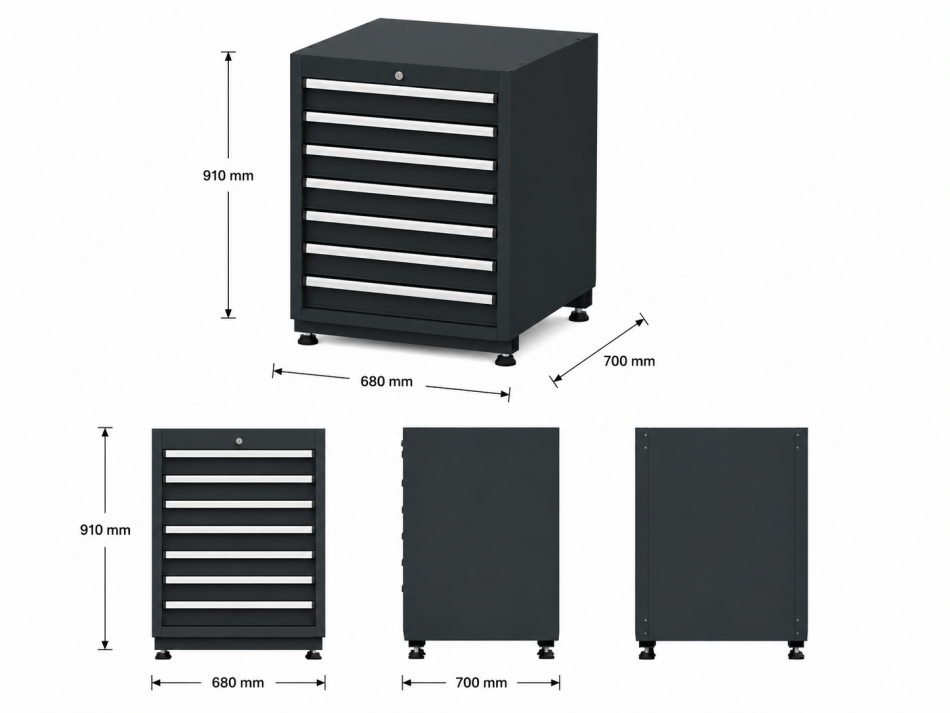 6-Schubladen Schrank Modul für Schranksystem RTX5000 - 680 x 700 x 910 mm | RETTER RTX-5000