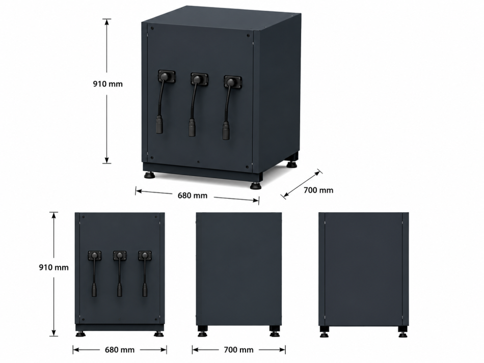 Schlauchaufroller-Unterschrank 3-in-1 Luft / Elektrik / Wasser – 680 × 700 × 910 mm | RETTER RTX-5000