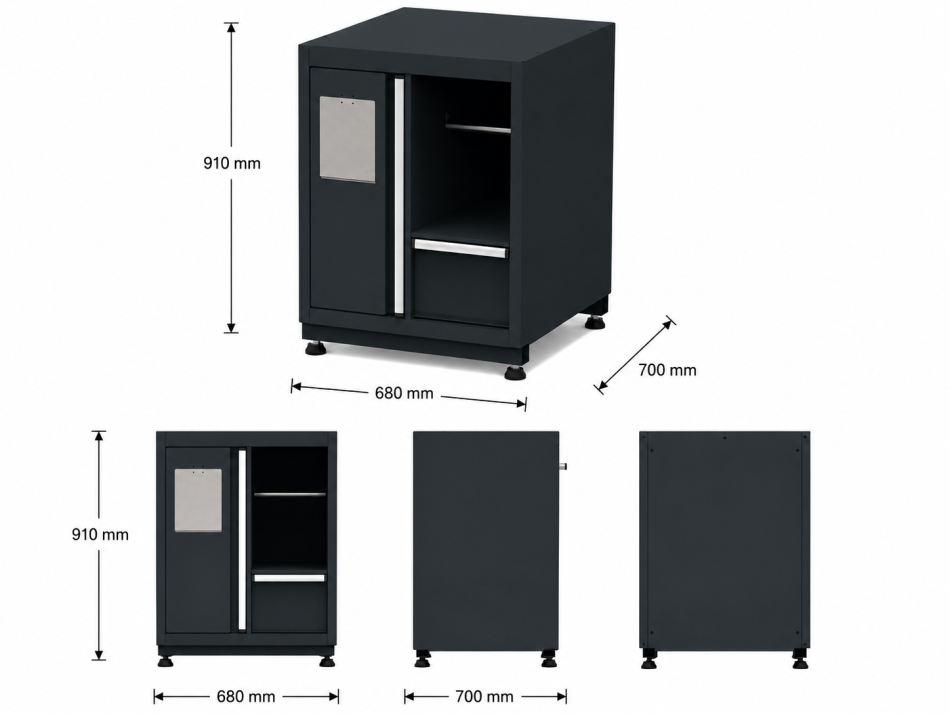 Mülleimer mit Papierhalter Modul für Schranksystem RTX5000 - 680 x 700 x 910 mm | RETTER RTX-5000