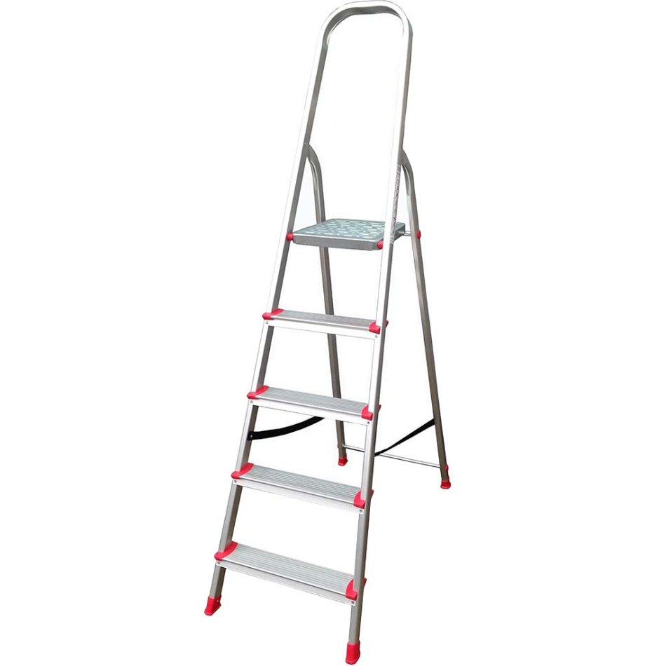 5-Stufen-Aluleiter 1490 x 920 x 450 mm - mit Sicherheitsbügel - HAUSMARKT