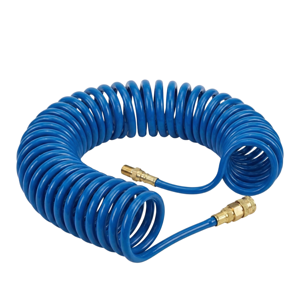 RETTER Druckluft Spiralschlauch 5m - Profi Kompressorschlauch blau mit Schnellkupplung