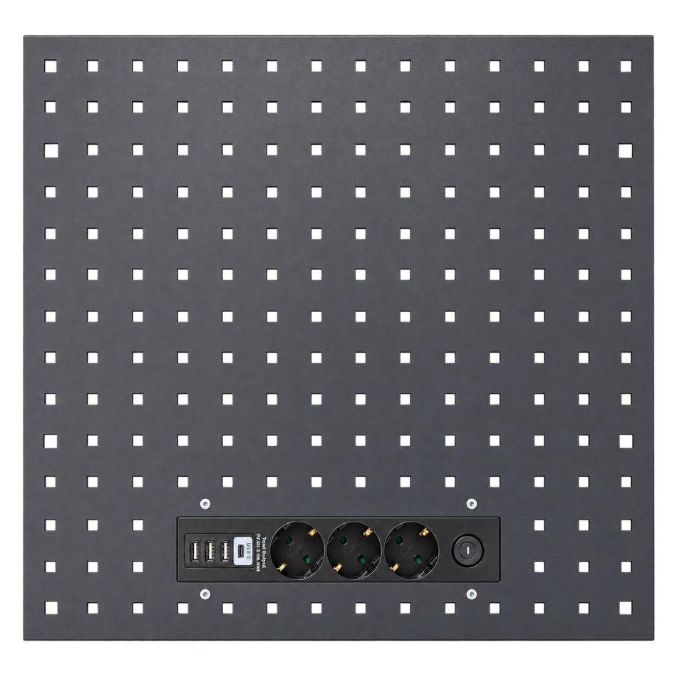 RETTER Lochwand mit Steckdosenleiste & USB - USB C - Anschlüssen – Werkstatt Lochblech mit 3 Steckdosen