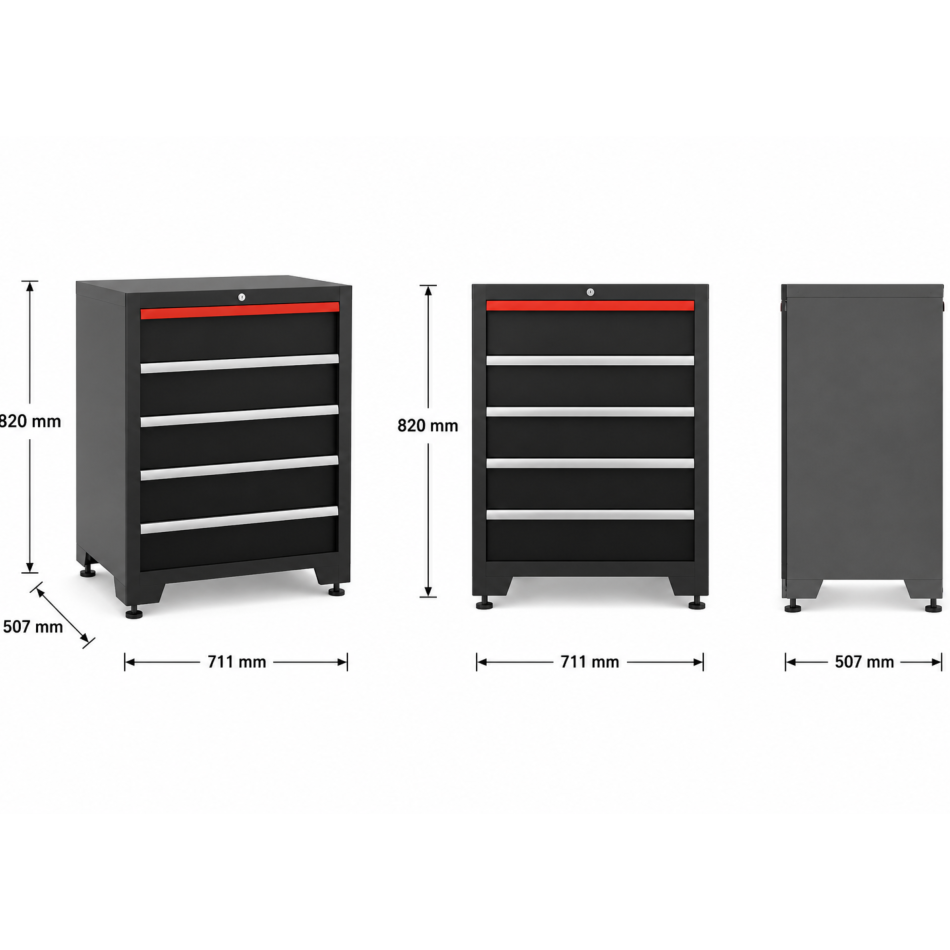 5‐Schubladen Schrank Modul für Schranksystem - 711 x 507 x 820 mm | RETTER - RT01Y8000