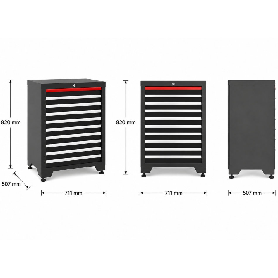 9‐Schubladen Schrank Modul für Schranksystem - 711 x 507 x 820 mm | RETTER - RT01Y8003