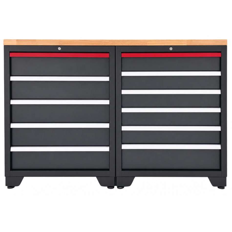 RETTER Werkstatt-Schrankkombination 1422 x 507 x 958 mm mit Massivholz-Arbeitsplatte RTP3H14