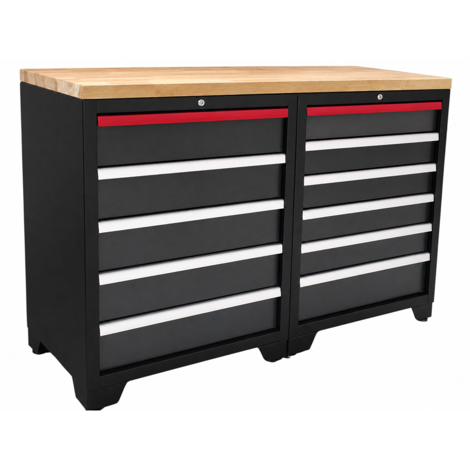 RETTER Werkstatt-Schrankkombination 1422 x 507 x 958 mm mit Massivholz-Arbeitsplatte RTP3H14
