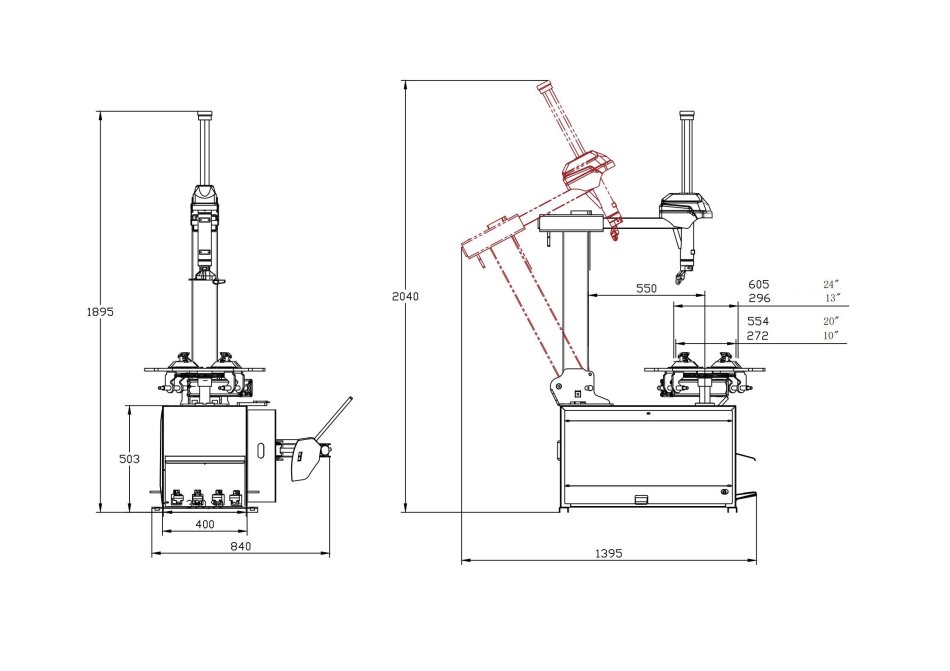 Reifenwuchtmaschine - Auto Messung RETTER WB65b & Reifenmontiermaschine - pneumatisch Kippsäule RETTER 706D Red