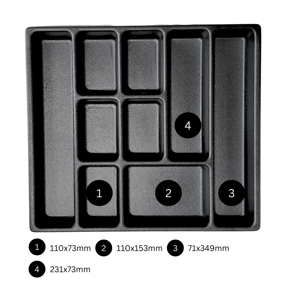 Schubladenunterteilung 9 Fächer für Werkstattwagen | Kunststoff schwarz