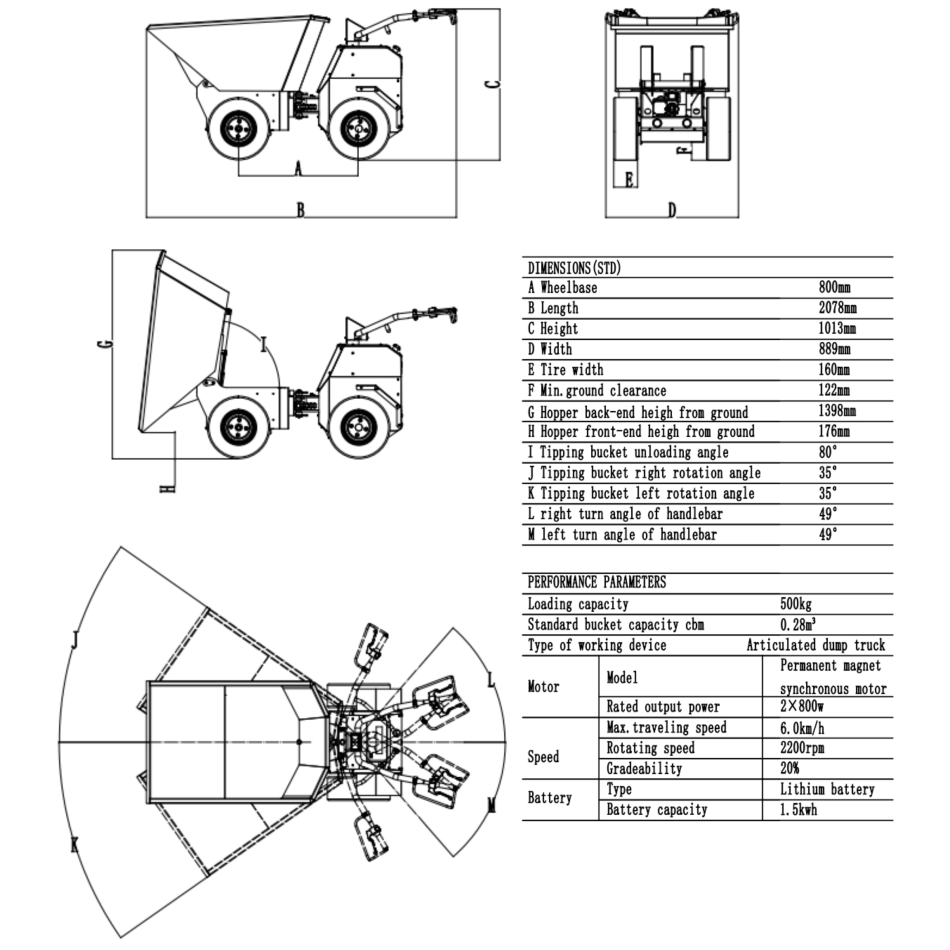AGROX Elektro-Allrad-Dumper 500kg, Lithium-Akku und hydraulische Knicklenkung