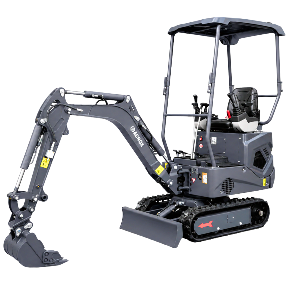 NEU Mini-Bagger AGROX OX-12 - 10 PS, 1 Zylinder KOOP Motor inkl. Schaufelpaket - 380 mm, Schnellwechsler, Hydraulischen Daumen Greifer