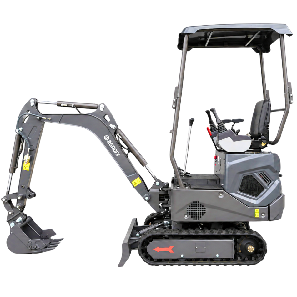NEU Mini-Bagger AGROX OX-12 - 10 PS, 1 Zylinder KOOP Motor inkl. Schaufelpaket - 380 mm, Schnellwechsler, Hydraulischen Daumen Greifer