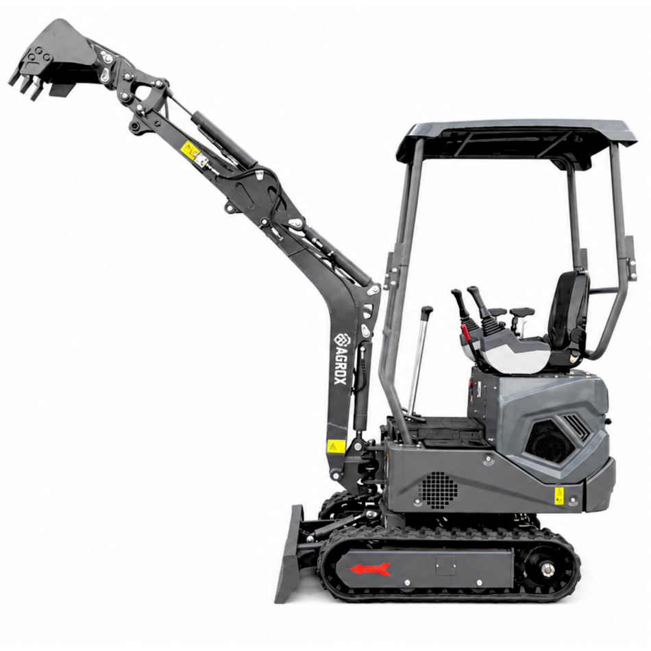 NEU Mini-Bagger AGROX OX-12 - 10 PS, 1 Zylinder KOOP Motor inkl. Schaufelpaket - 380 mm, Schnellwechsler, Hydraulischen Daumen Greifer