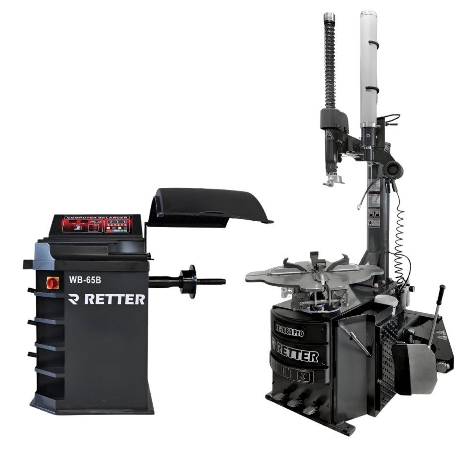 RETTER Profi Reifenmontiermaschine 380V RT-706A Pro mit Schwingarm und 2 Stufig & Wuchtmaschine WB-65B | Reifenservice SET