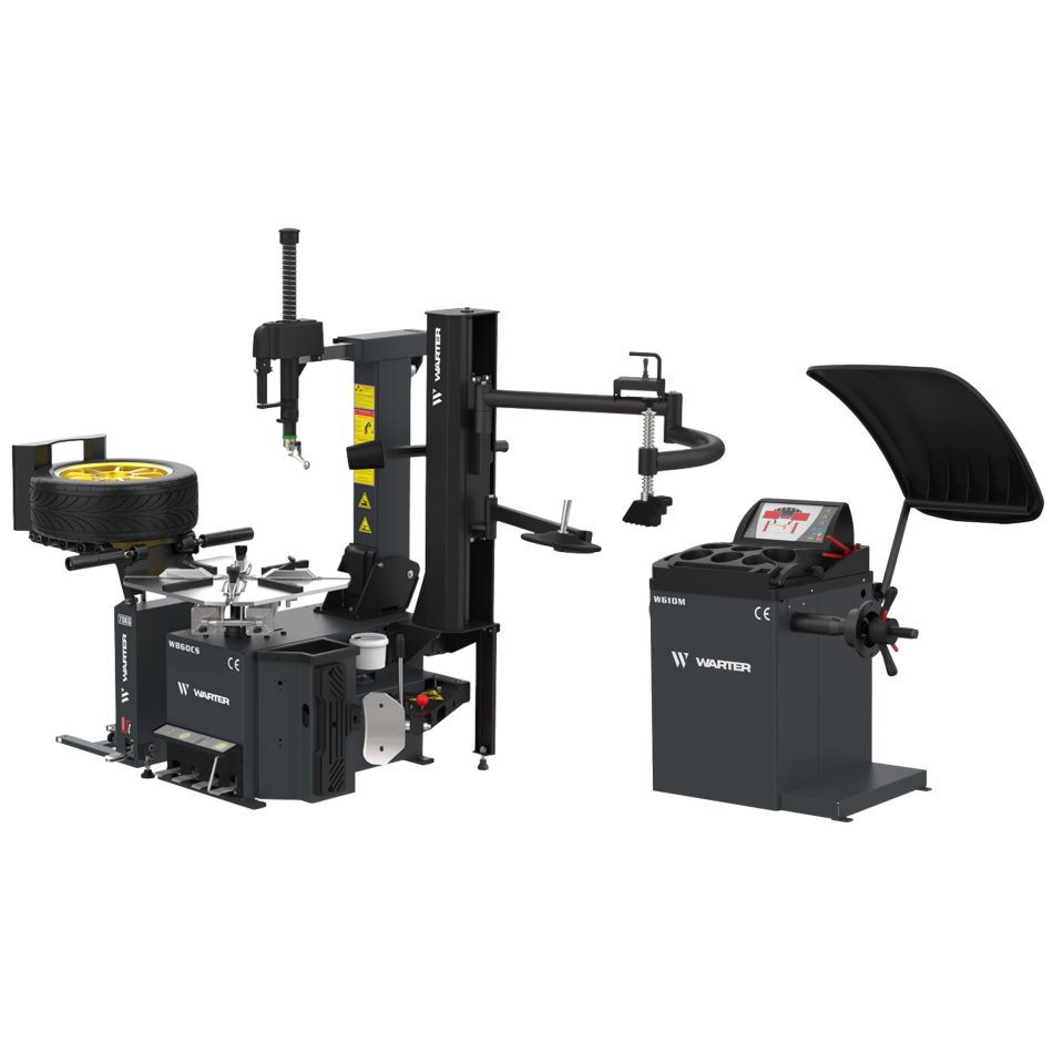 WARTER Reifenmontiermaschine 380V W860CS mit Reifenheber JWL70 & Wuchtmaschine W610M | Reifenservice SET