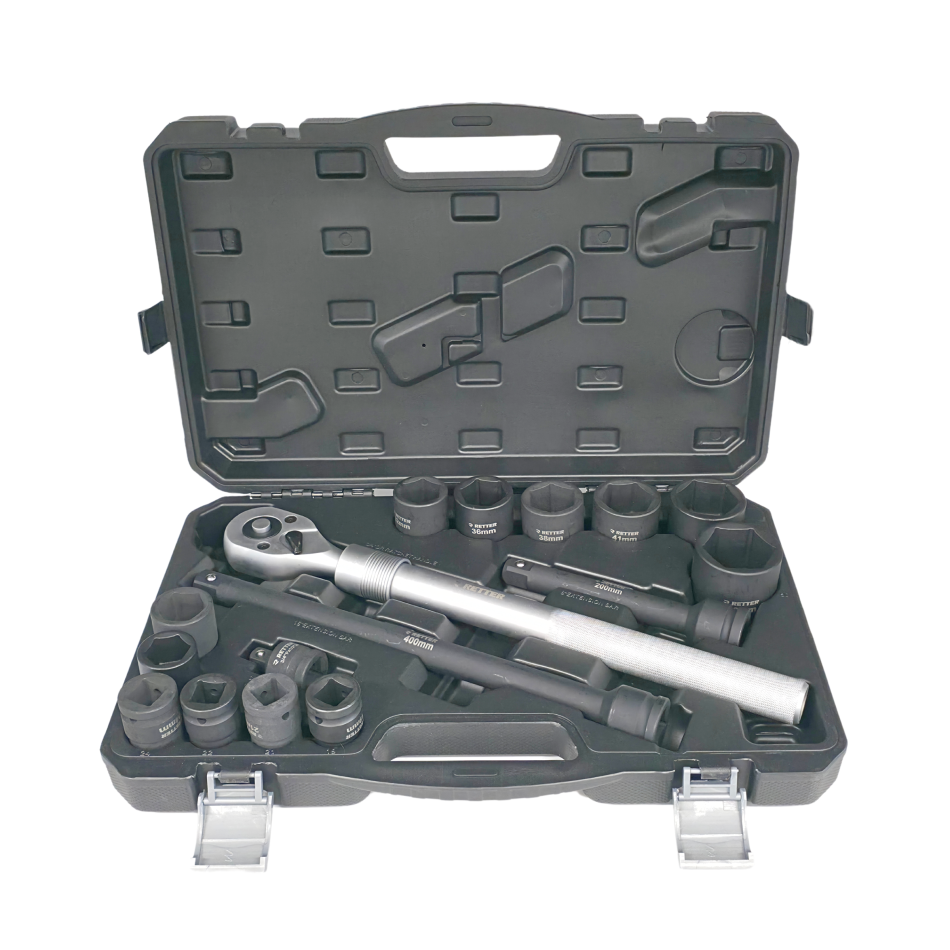 Steckschlüsselsatz 3/4'' – 16-tlg. Profi Nuss-Set aus Carbonstahl – 6-Kant SET, inkl. Ratsche und Verlängerungen