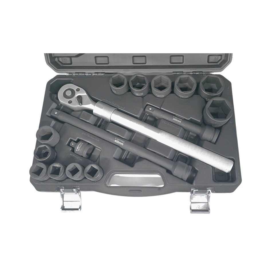 Steckschlüsselsatz 3/4'' – 16-tlg. Profi Nuss-Set aus Carbonstahl – 6-Kant SET, inkl. Ratsche und Verlängerungen