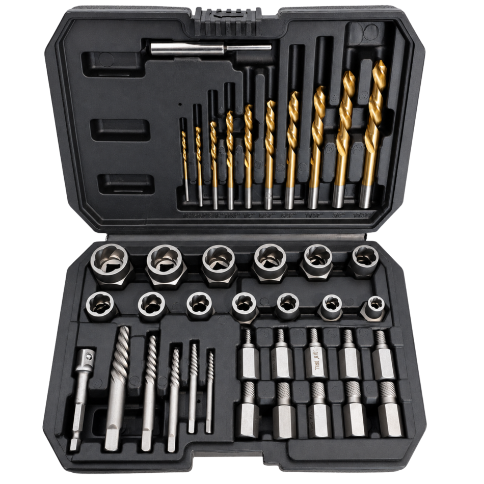 RETTER 40-tlg. Schrauben-Ausdreher-Set - Schrauben-, Bolzen- & Muttern-Entferner mit HSS-Bohrern, Spiral-Ausdrehern und Stecknuss-Ausdrehern im Koffer