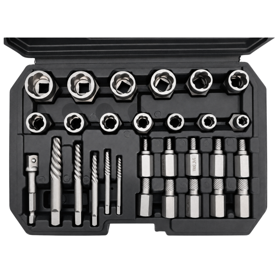 RETTER 40-tlg. Schrauben-Ausdreher-Set - Schrauben-, Bolzen- & Muttern-Entferner mit HSS-Bohrern, Spiral-Ausdrehern und Stecknuss-Ausdrehern im Koffer