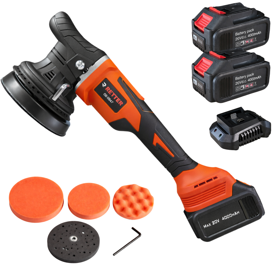 RETTER 20V Akku Exzenter Poliermaschine 125–150mm 15mm Hub inkl. 2 Akkus