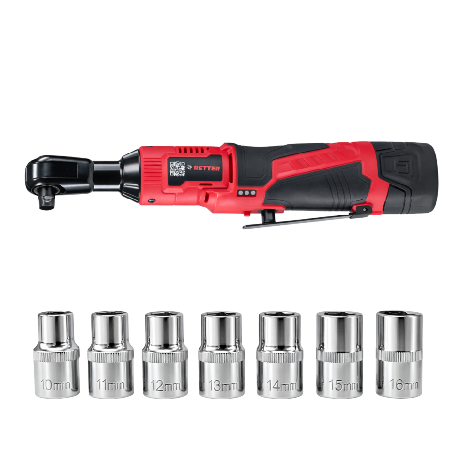 RETTER 12V Akku Ratsche 1/2" 50Nm inkl. 2 Akkus, Ladegerät und 7 Stecknüsse 10-16mm