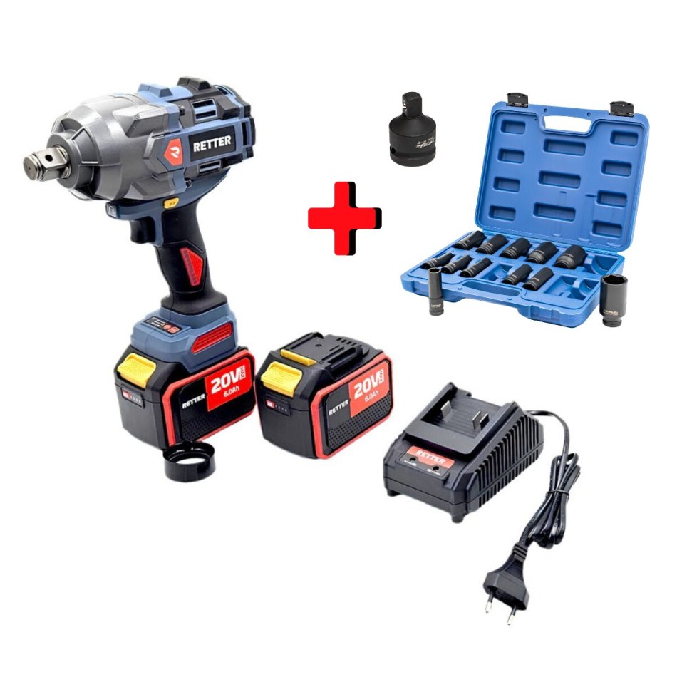 RETTER Profi Akku-Schlagschrauber 20V bürstenloser Motor 1500 Nm - inkl. 2x 6.0 Ah Akkus und Schnelladegerät | RT20-W1500M 602