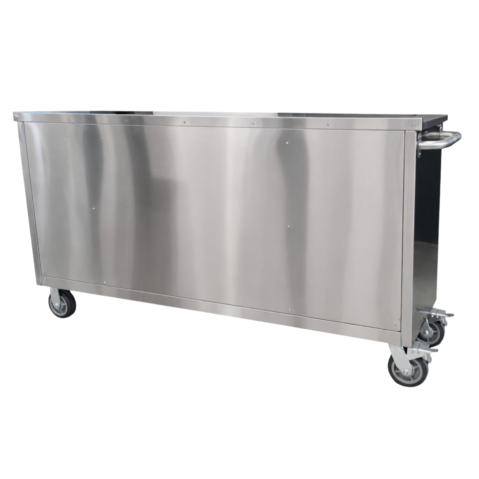 RETTER Edelstahl RS6 Werkstattwagen XXL 194 cm - Fahrbare Werkbank mit 14 Schubladen und Schrankfach 1940 x 515 x 1045 mm