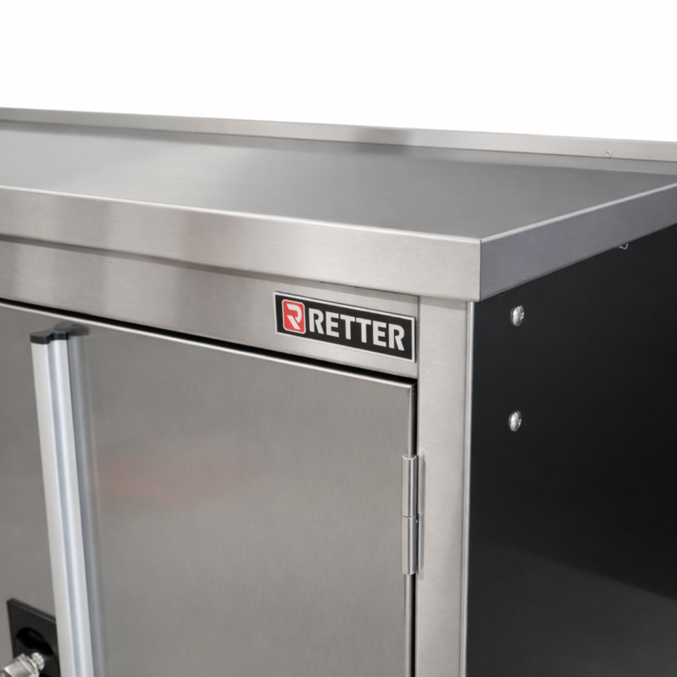 RETTER Edelstahl RS6 Werkstattwagen XXL 194 cm - Fahrbare Werkbank mit 14 Schubladen und Schrankfach 1940 x 515 x 1045 mm