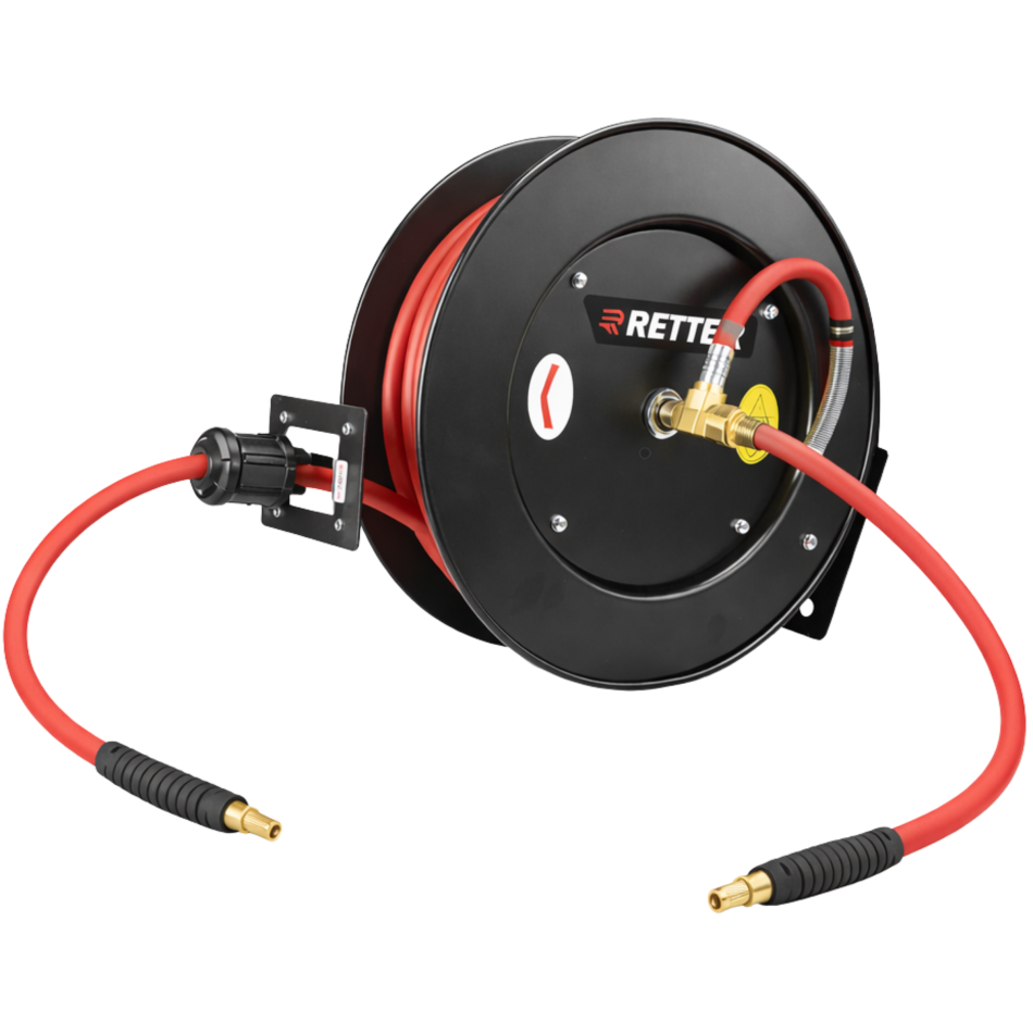 RETTER Automatische Luftschlauchtrommel 15m 3/8" einziehbar 20 bar Stahl 15 m Hybrid-Druckluftschlauch-Aufroller