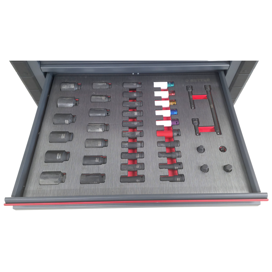 R12 - 8 Schubladen bestückt | Premiumqualität RETTER - Chrom-Vanadium-Werkzeugset 698-tlg.