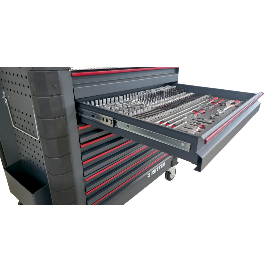 R12 - 8 Schubladen bestückt | Premiumqualität RETTER - Chrom-Vanadium-Werkzeugset 698-tlg.