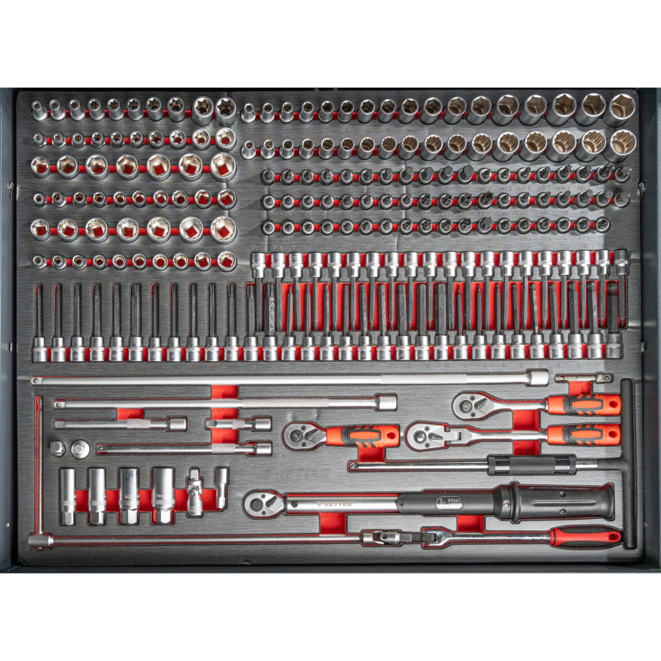 R12 - 8 Schubladen bestückt | Premiumqualität RETTER - Chrom-Vanadium-Werkzeugset 698-tlg.
